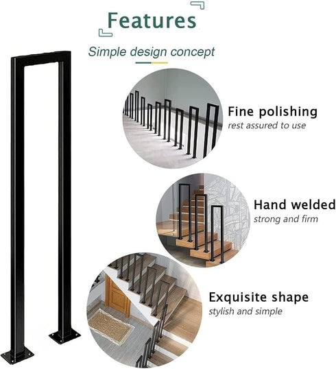 PAUANI Fence(Black-U,35CM(1.41FT)) Stairs Railing Handrails Kit - Metal Deck Railing - U/M Type Stairs Handrail, Safety