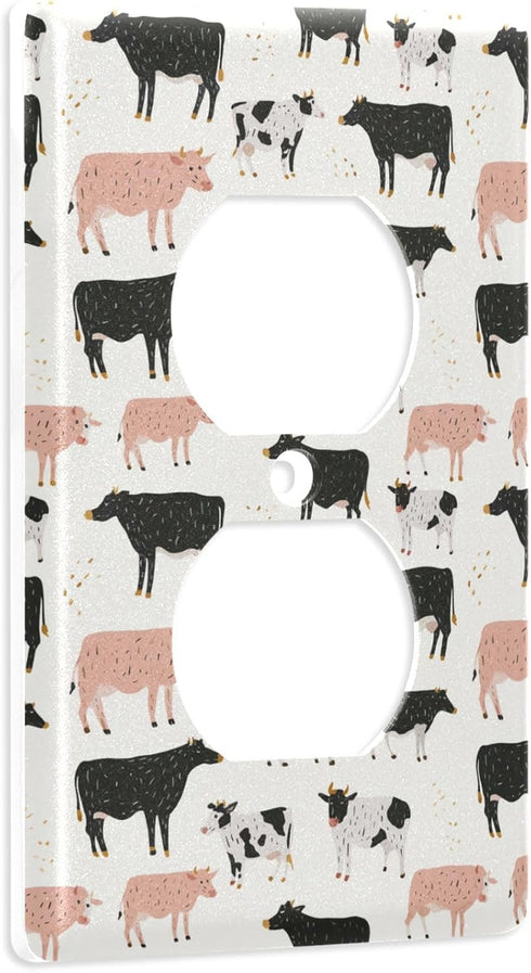 foixnub 1 Duplex Outlets Wall Plate Cover Cute Dairy Cattle Cows Gang Duplex Receptacle Switch Wall Plate Electrical