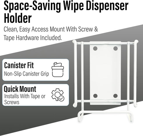 6.5 Inches, WIPESPLUS Wall Bracket Wipes Canister Holder with Screw and Tape Mounting Hardware for Supermarkets