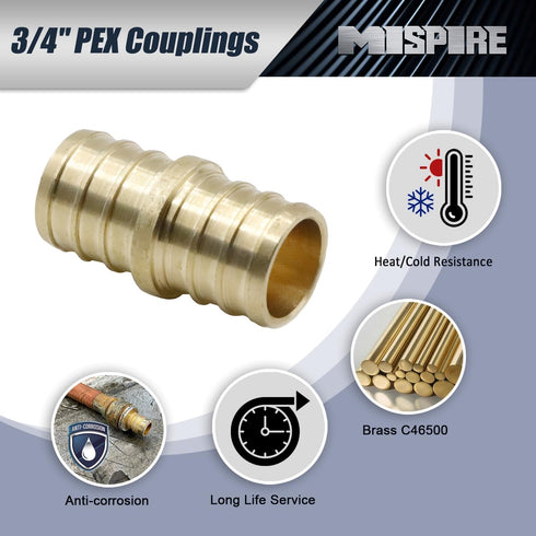 PEX Fittings 3/4 Inch, 12-Pack Lead-Free Brass Coupler Crimp Fittings for PEX Pipe Water Lines, Plumbing Projects