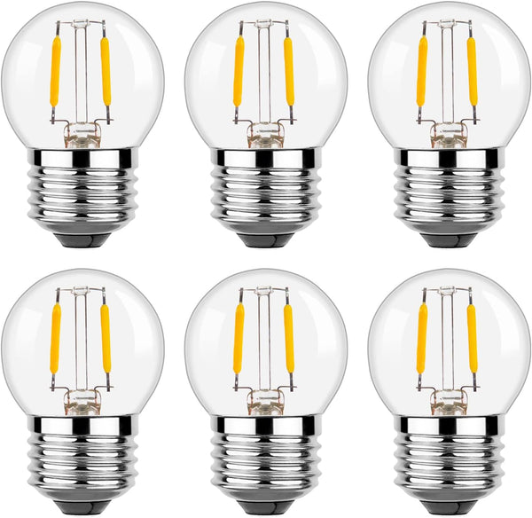 G40 E26 1W Low Wattage LED Vintage Bulbs - Small Globe Nightlight, 2700K Warm White, 6Pack