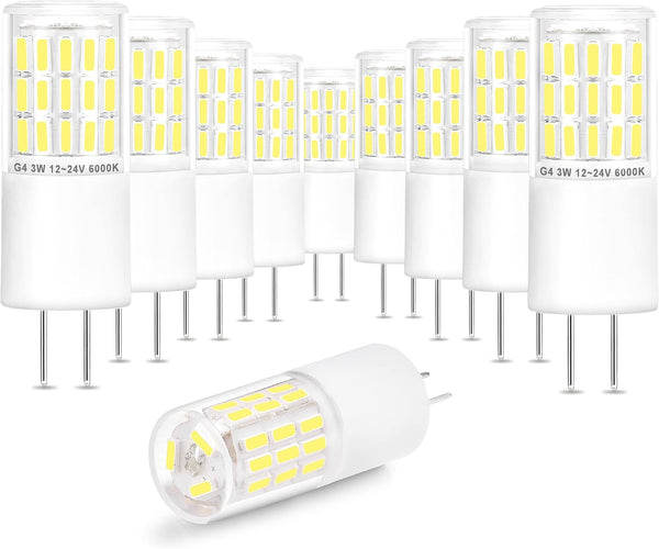 G4 T3 3W Daylight 6000K LED Outdoor Landscape Light Bulbs, Low Voltage G4 T3 JC Bi-pin Bulb for RV Boat Path (10 Pack)