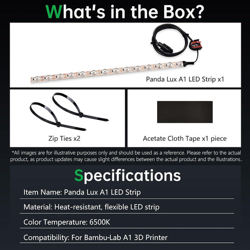 A1 BIQU Panda Lux Compatible with Bambu-Lab LED Light Strip Easy Installation High Brightness Light Bar