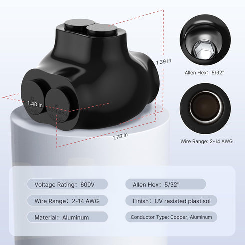 2 Port Insulated Splice Connector, 2-14 Gauge Aluminum to Copper Wire Connectors, Dual Entry Electrical Connector