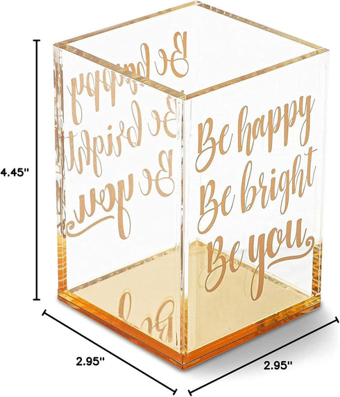 Paper Junkie Gold and Clear Acrylic Pen Holder with Inspirational Quotes, 2.95 x 4.45 In