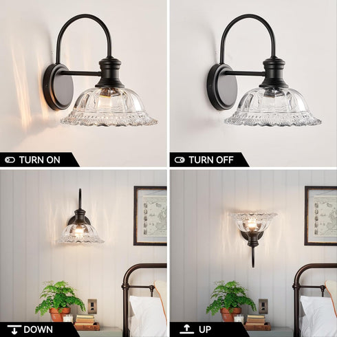 Modern Matte Black Wall Sconce with Glass Shade for Indoor Spaces