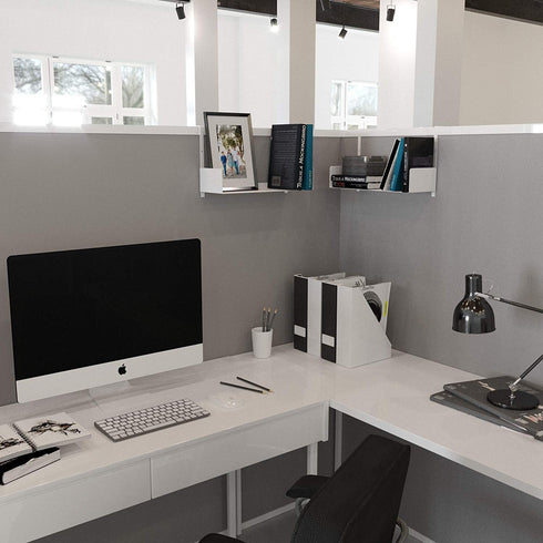 Wallniture Bali Cubicle Organizer, Metal Bookshelf with Buro Hanger Hooks, White