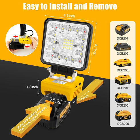 Cordless Work Light for Dewalt 18V 20V Battery, 5000LM Rotatable Underhood Work Light with USB Charging