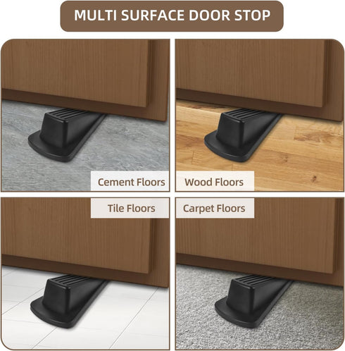 Premium Rubber Door Stoppers, 2 Pack Floor Wedge Door Stops for Heavy Duty Door, Carpet Gaps (Black)