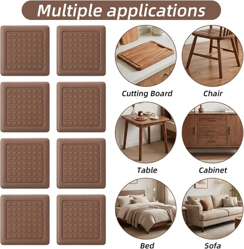 DOPENSPI 8 Pcs Anti-Slip Cutting Board Stabilizer Pads, Self-Adhesive Square Pads for Cutting Board Rubber Grippers
