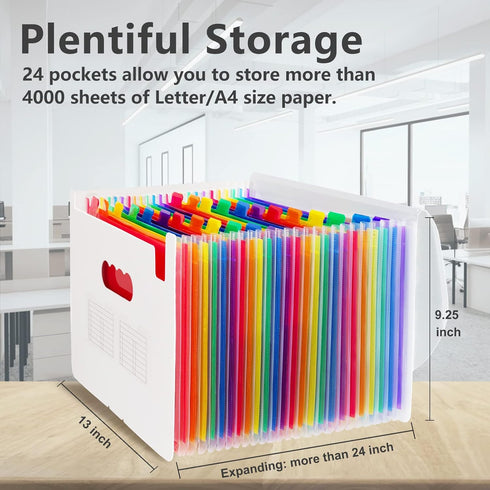 Sooez 24 Pockets Expanding File Folder with Blank Labels, Accordion Organizer for A4 Paper Document