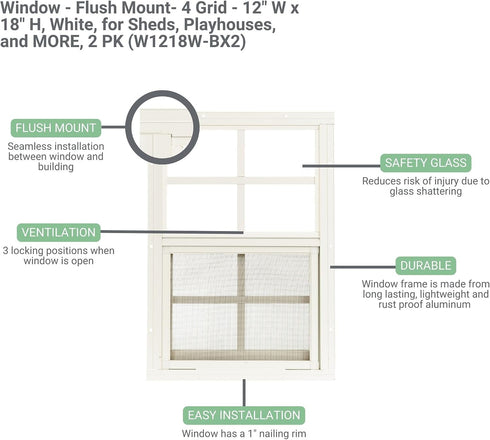 12x18 (2-Pack) Shed Windows | Sliding Windows with Tempered Glass & Screens | Flush Mount, Brown Aluminum Frames
