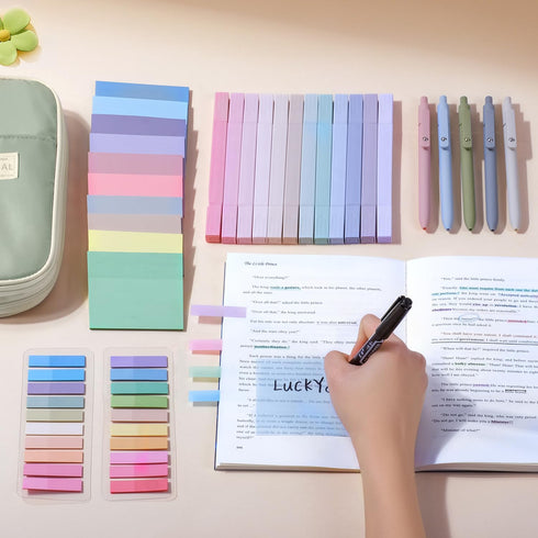 KOUDGY 49Pcs Book Annotation Kit - Aesthetic School Supplies with Cute Pen Case Highlighters Gel Pens and Marker
