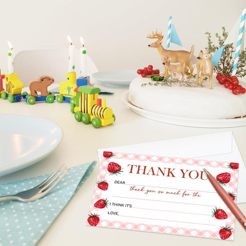 Zwsrplo 20 -07 Strawberry Kids Thank You Cards Fill In the Blank, Thank You Cards for Kids Teen, Birthday Graduation
