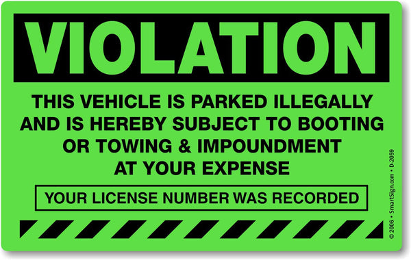 SmartSign Parking Violation Stickers, Pack of 50 Labels, 5" x 8" Paper, Fluorescent Green, USA-Made