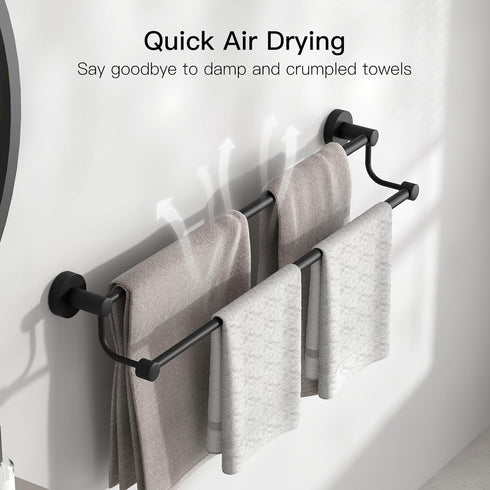 16-26 Inches SUS304 BESy Adjustable Double Bath Towel Bar for Bathroom Stainless Steel Towel Holder, Hotel Style Wall