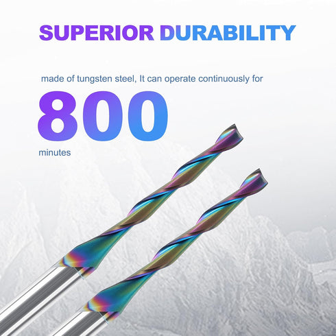 10 1/8 inch 2 Pcs Up-Cut CNC Router Bit Shank, Flute Spiral Up Cut End Mill, CNC Solid Carbide Milling Cutter with DLC