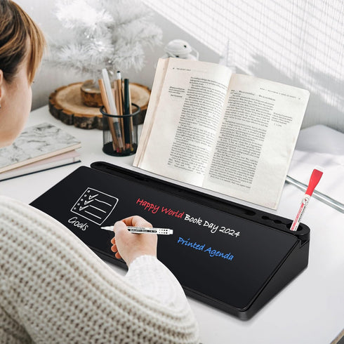 Glass Desk Whiteboard, Small Dry Erase Board with Storage Drawer, Desktop Organizer for Office Accessories, School