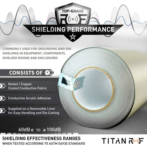 Mission Darkness TitanRF Faraday Tape, 6in W x 10ft L High-Shielding Conductive Adhesive Tape Roll
