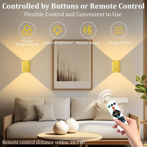 Set 2: 5000mAh 3CCT Dimmable Closet Battery Operated Wall Sconce of Rechargeable Motion Sensor Night Light Indoor