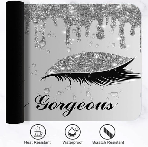 Hello Gorgeous Large Mouse Pad, 31.5x11.8x0.12 Inches, White Silver Glittering Star Pattern for Computer Desk