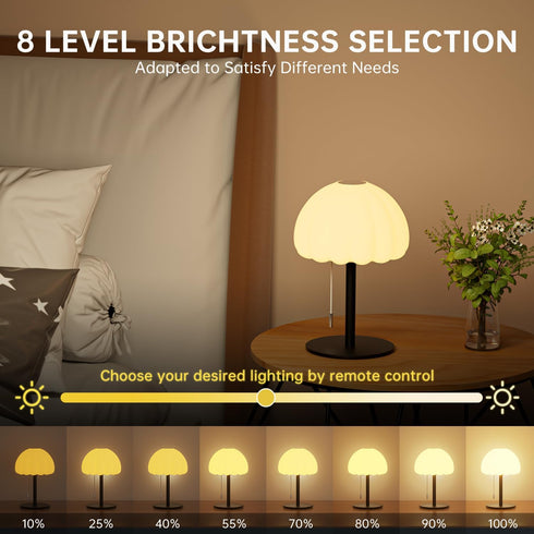 BYSYGLOBE Dimmable 4 Touch Bedside Table lamp, RGB Mode Small Lamp for Bedroom, Pull Chain Table Lamps with Light