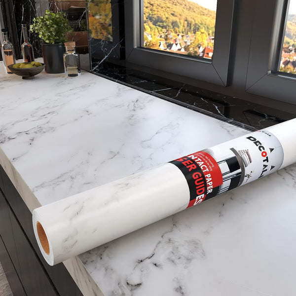 Decotalk White Marble Contact Paper for Countertops, Peel and Stick Marble Wallpaper, Waterproof, 12"x120"