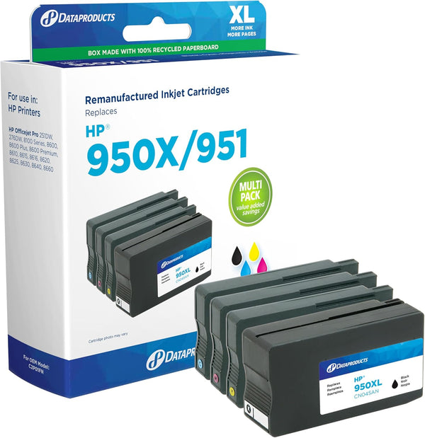 Dataproducts Remanufactured High Yield Ink Cartridges 4-Pack Black, Cyan, Magenta, Yellow for HP 950XL/951
