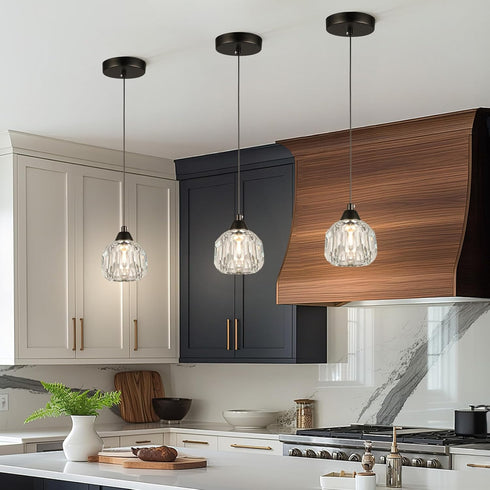 1-Light Weesalife Crystal Chandeliers for Dining Room Lights Fixture Over Table, Black Modern Pendant Light