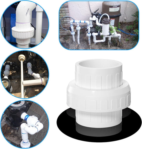 4PCS PVC Union Coupling 1-1/2", Furniture Grade PVC Pipe Fittings with EPDM O-Ring, White