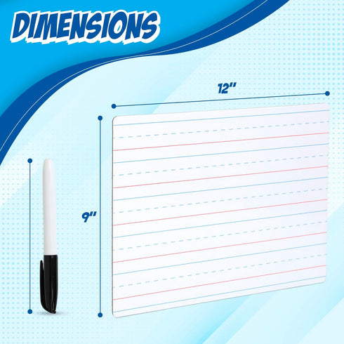 Small White Board - Small Dry Erase Board for Kids, Double Sided Lined Whiteboard with Black Marker - 9x12 Inch, 2 Pack