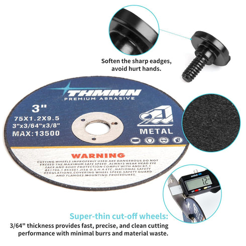 Cut-Off Wheels 3" x 3/64" x 3/8" for Die Grinder with Mounting Mandrel for Type 1 Cutter Wheel, Metal Stainless Steel