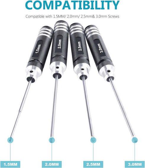 Neewer 4 Piece Set Hex Driver Wrench, Lightweight Titanium Nitride Coating Tools Kit for RC Helicopter
