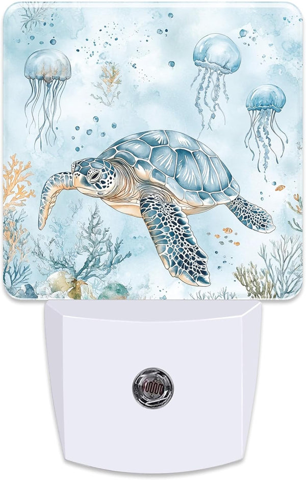 KXWQTRDD Sea Turtle Blue Ocean Night Light Plug into Wall,Nightlights with Light Sensor