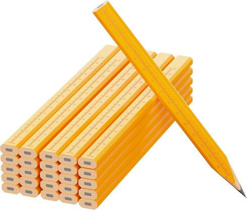 25 Pack Carpenter Pencils with Ruler - Flat Yellow Octagonal Woodworking Pencils for Construction, Marking, Framing