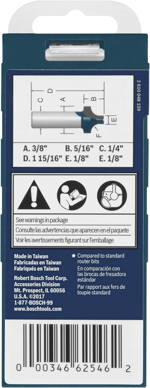 85478MC 3/8 5/16 BOSCH In. x In. Carbide-Tipped Plunge Roundover Router Bit