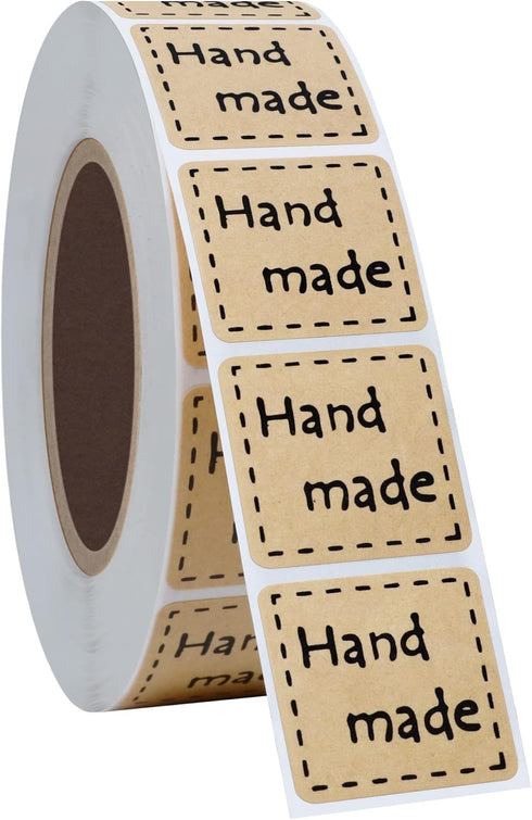 Hybsk Kraft Handmade Stickers, 1 Inch Square, 1,000 Adhesive Labels Per Roll