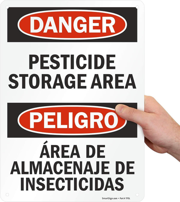 SmartSign Bilingual "Danger - Pesticide Storage Area" Sign, 10" x 14" Plastic