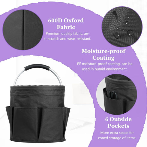 2Pack 17L 600D Foldable Cleaning Supply Caddy with Handle, Portable Bucket Tool Organizer, Garden Tool Bag in Oxford