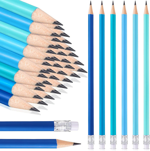 CHENGU 36 Pack Coastal Blue Pencils with Eraser, Cute Erasable Checking Wooden Pencils for Teens Adults