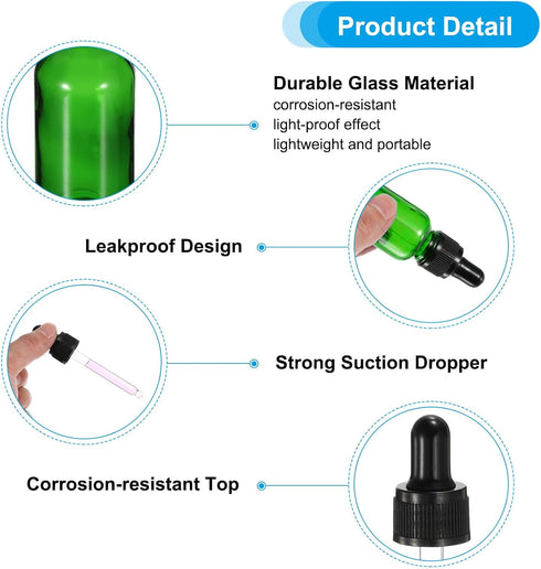 PATIKIL 15ml Glass Dropper Bottle, 2Pcs Leakproof Essential Oils Sample Container with Eye Dropper & 6 Labels