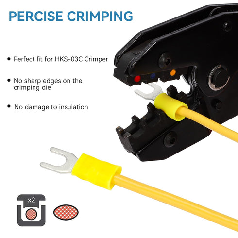 HKS 120PCS Insulated Fork Spade Wire Connectors, Yellow 12-10 AWG M5 Stud Size #10 Tinned Red Copper Crimp Terminals