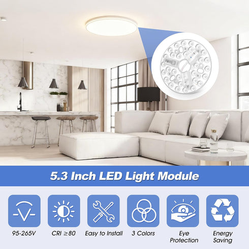 5.3 Inch 15W Dimmable 3CCT 3000K 4200K 6500K Ceiling Fan LED Light Replacement, Ceiling Fan Light Kit, Ceiling Light