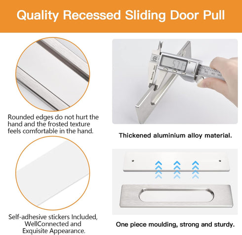 18CM Self-Stick Rectangular Sliding Door Pulls, 2pcs Brushed Steel Aluminum Alloy Flush Pull Handles