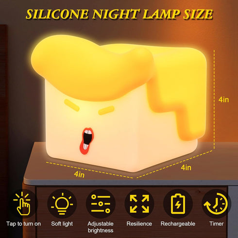 3 Dimmable/Timer Fun Night Light, Hilarious Silicone Squishy Lighted Tap Light, Levels Night Light, USB Rechargeable