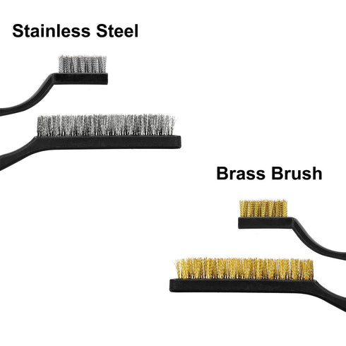 Wire Brush Set Scratch Brush Set for Cleaning Welding Slag Rust Dust Curved Handle Stainless Steel Brass 10-Pack