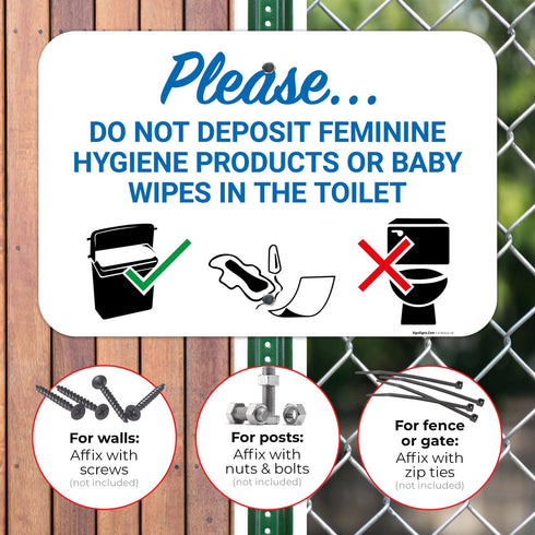 12x18 Inches, .063 Please Do Not Deposit Feminine Products Baby Wipes in Toilet with Graphic Sign, Rust Free Aluminum