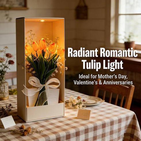 (5*White Radiant Romantic Tulip Light with Vase, LED Tulips Night Lamp, LED Artificial Flowers Ambient Night Lamp