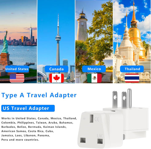 UK to US Plug Adapter, OFOAEEA 2 Pack UK to US America Plug Adapter, Converts All Type G Plugs