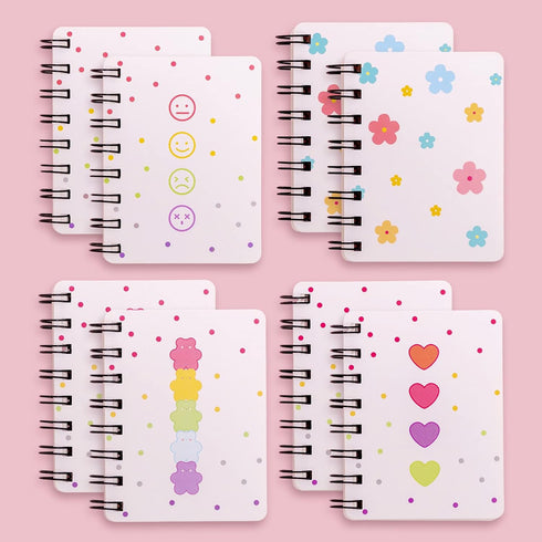 Small Spiral Notepad Cute Notebook, 8 Pack Kawaii Journals for Study, 80 Sheets, 160 Pages, Back to School Supplies